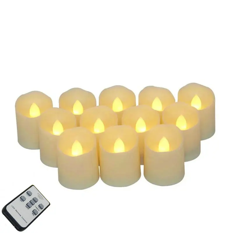 

Pack of 12 Wavy Edge Flameless LED Candle Remote Control battery operate Flickering votive tealight Christmas Wedding-Warm whit