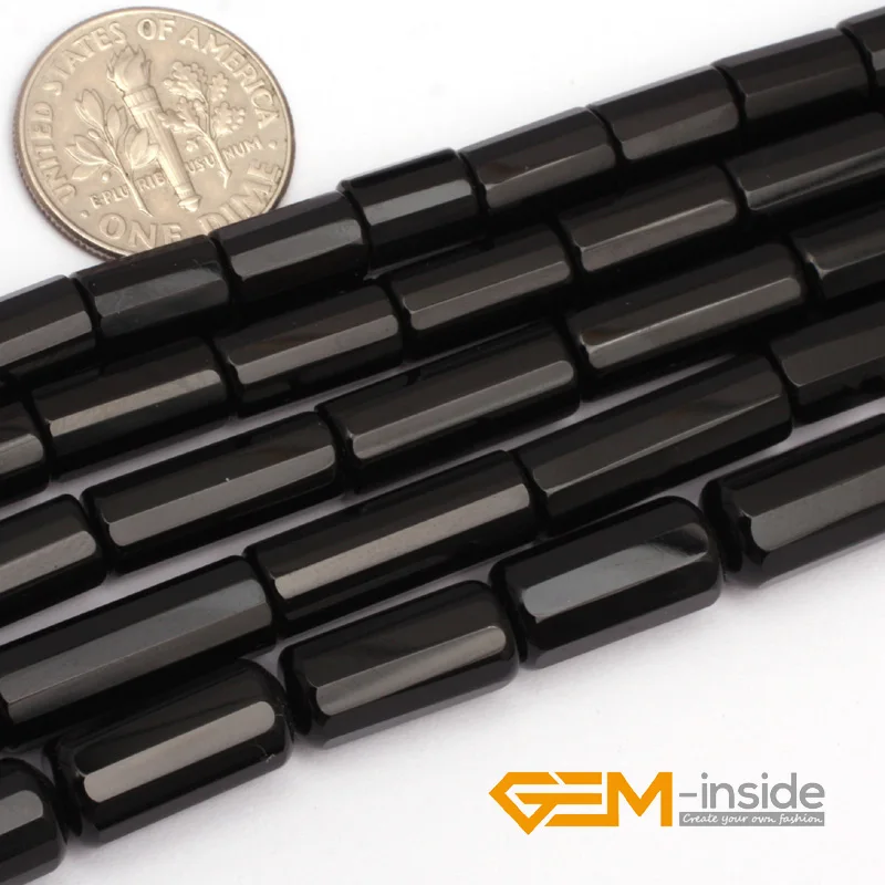 Natural Stone AA Grade Black Agates Tube Loose Spacer Beads For Jewelry Making Strand 15