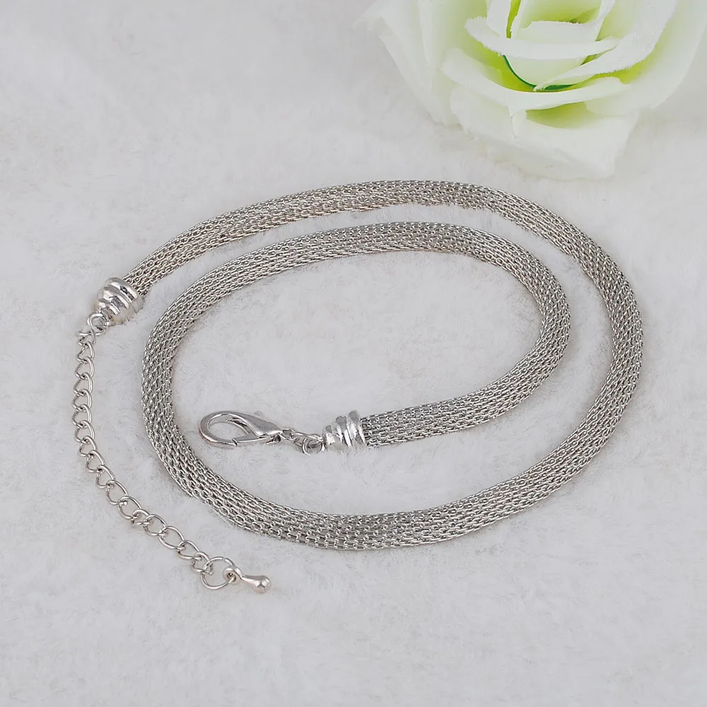 Fashion Net Chain Necklace50 mmX6 mm  White K Plated Round Shape Unisex Metal Trendy Necklace Sticks Jewelry