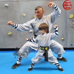 Popular Gray Cotton Shaolin Uniform Wushu Martial arts Suit Buddhist Monk Kung fu Robe Kids Adults Costumes