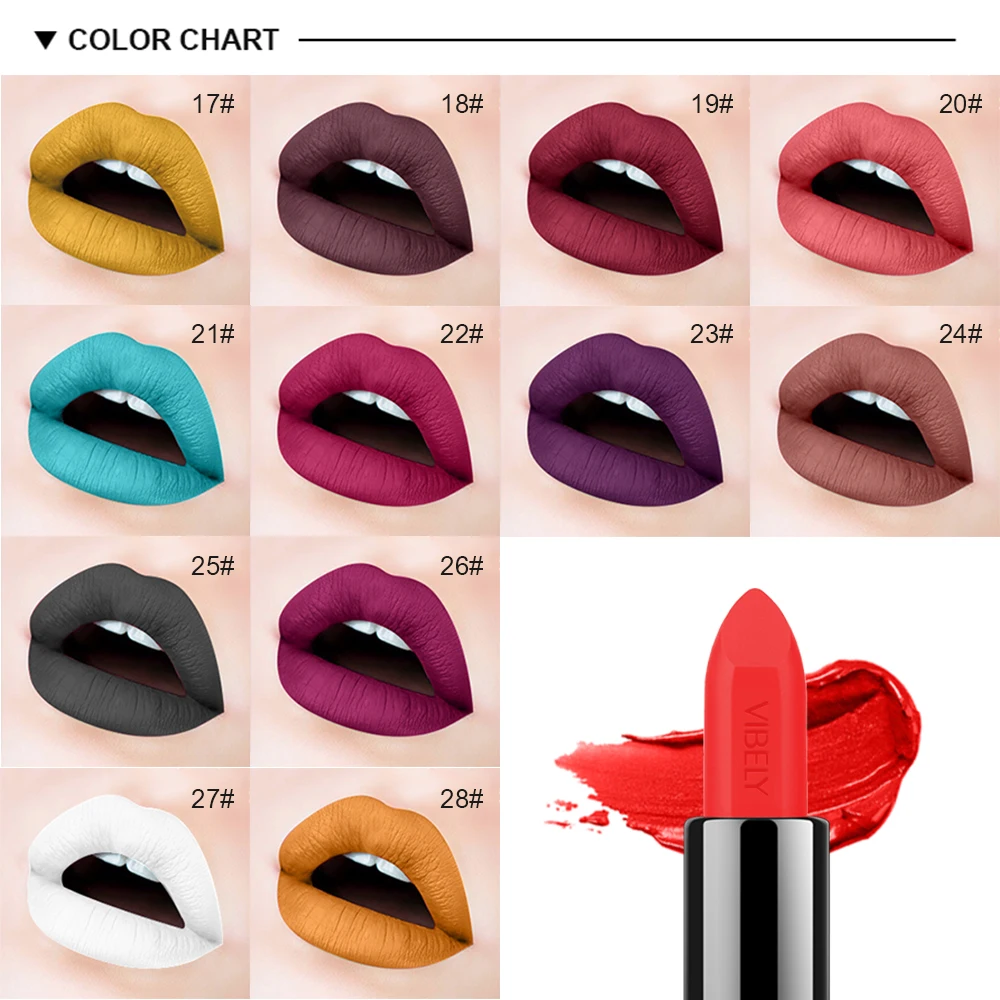 

29 Colors VIBELY Lipsticks For Women Sexy Lips Cosmetics Waterproof Long Lasting Miss Rose Nude Lipstick Matte Makeup Cometics