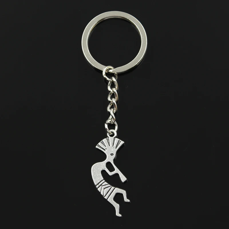 Fashion 30mm Key Ring Metal Key Chain Keychain Jewelry Antique Silver Color Plated Native Kokopelli 38x14mm Pendant