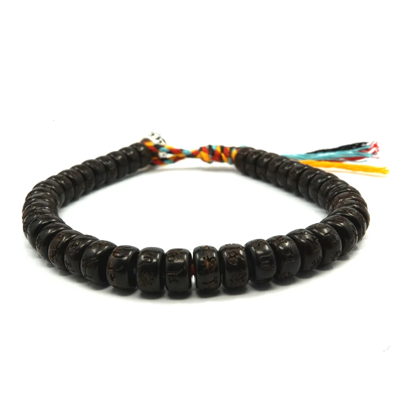 Pohier Tibetan Silver  buddhist  Lucky Knots Hand Braided Bracelet Natural Coconut Shell Beads Carved Handmade Bracelets