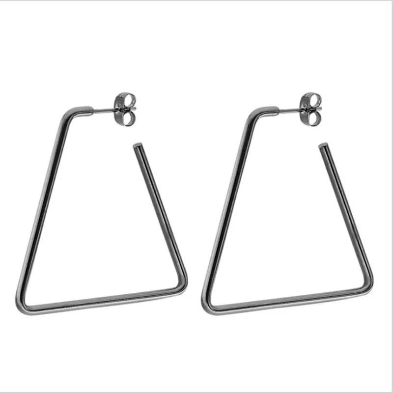 DE44 Titanium Steel Black Plated Trapezium Earrings Height 40mm Ladder-shaped Stainless Earring No Fade Allergy Free