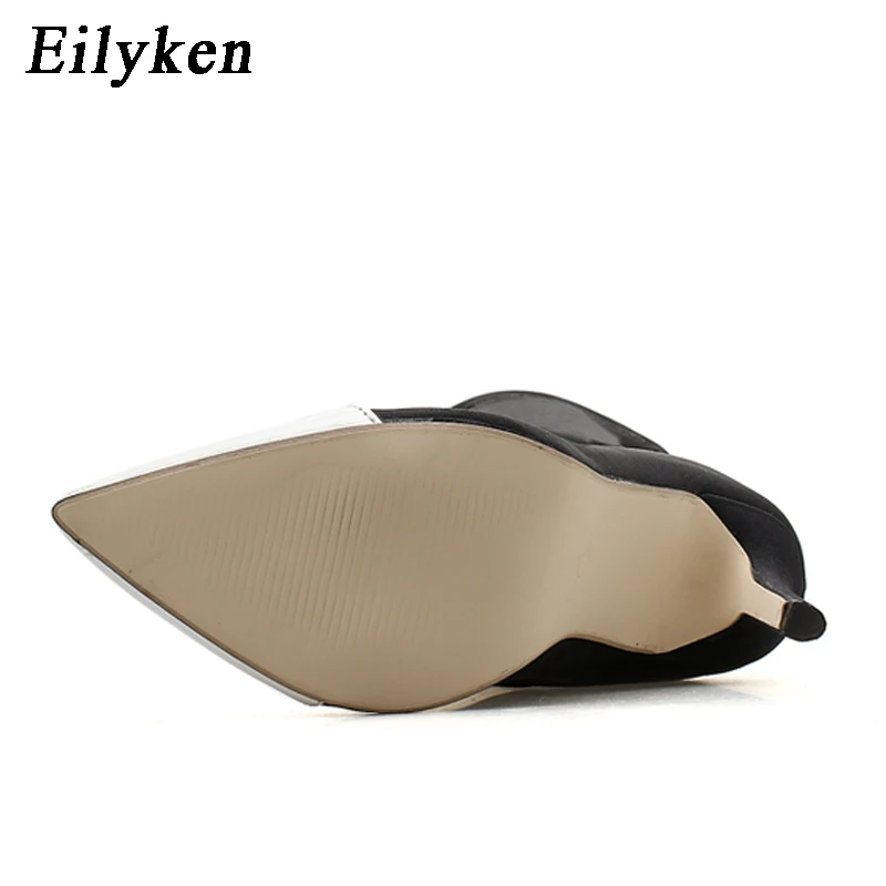 Eilyken Stretch Fabric Short Ankle Boots Women Pointed Toe High Heels Slip On Sexy Sock Zapatillas Mujer