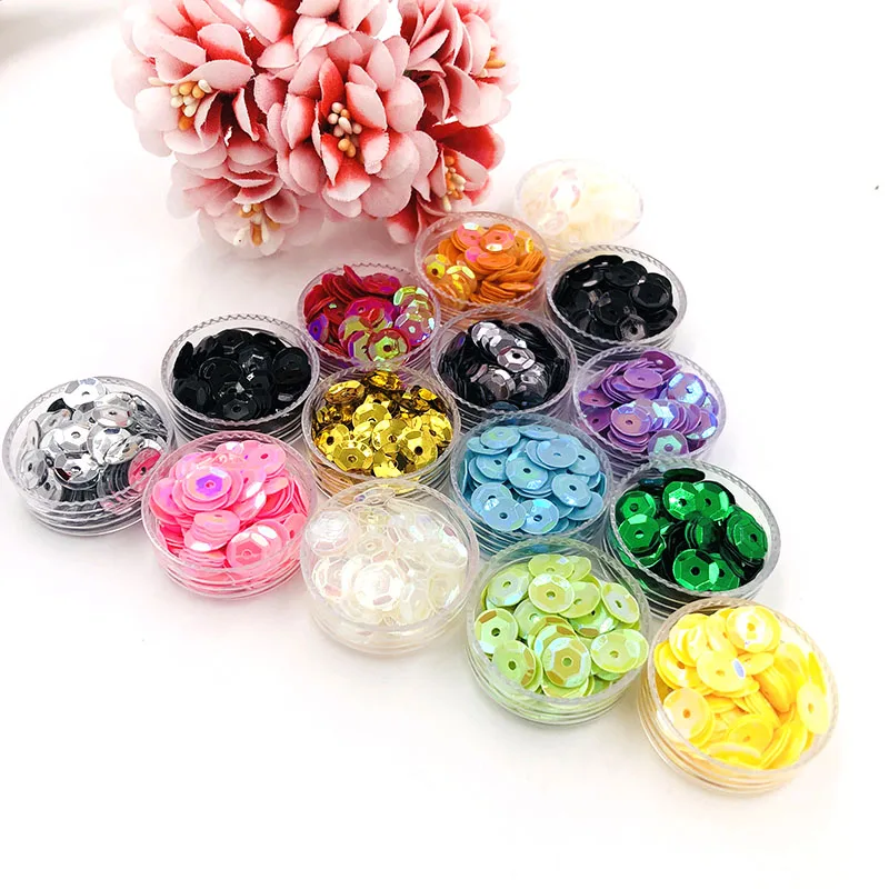 NEW wholesale 10g/250g/500g 6mm PVC Round shape Concave shape with hole sew on Sequins crafts wedding decoration accessories