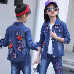 Kids Clothes Boys Girls Denim Clothing Sets Chidlren Cartoon Flowear Warm Jacket Kids Jeans Teenage Active Costume Sets Pants