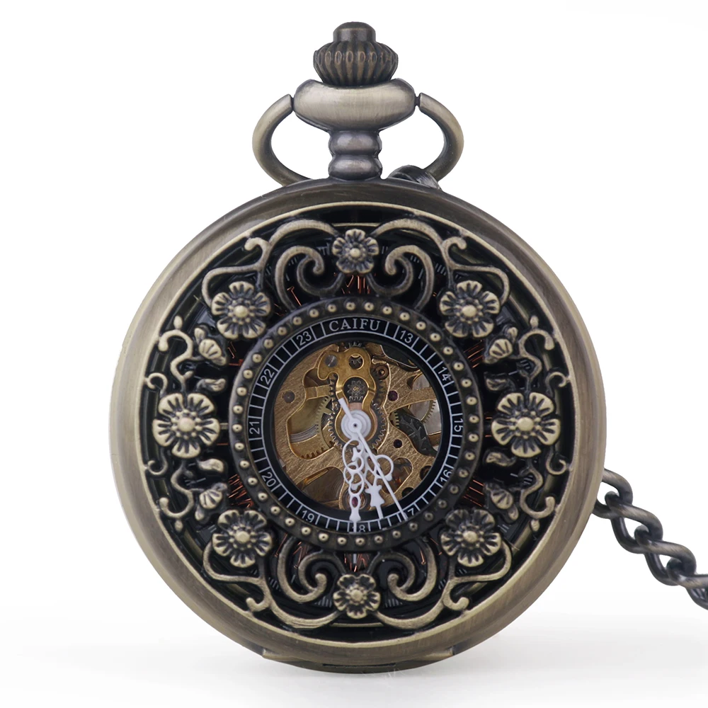 

5pcs/lot Antique Flower Hollow Hand Wind Mechanical Pocket Watch Men Womens Jewelry Watch Nice Gift