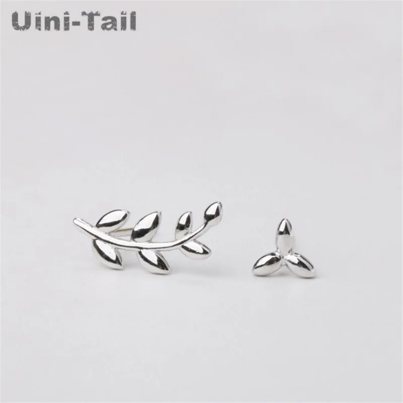 Uini-Tail new 925 Tibetan silver asymmetric olive leaf olive branch earrings literary temperament earrings hypoallergenic ED129