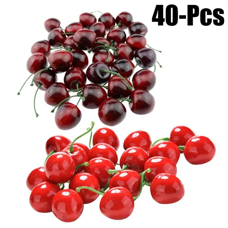 40PCS Artificial Fruits Lifelike Realistic Cherry Fake Fruits Decorative Fruits For Party Kitchen