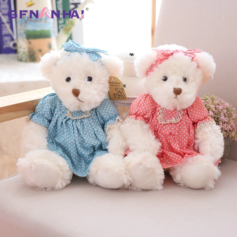 2 pcs/lot 26cm Lovely Couple Teddy Bear With Cloth Plush Toys Dolls Stuffed Toy Kids Baby Children Girl Birthday Christmas Gift