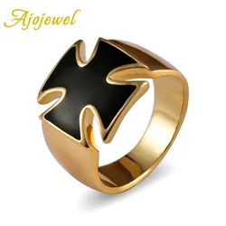 Ajojewel Brand Enamel Black Cross Men Ring Size 8-12.5 High Quality Fashion Man Jewelry