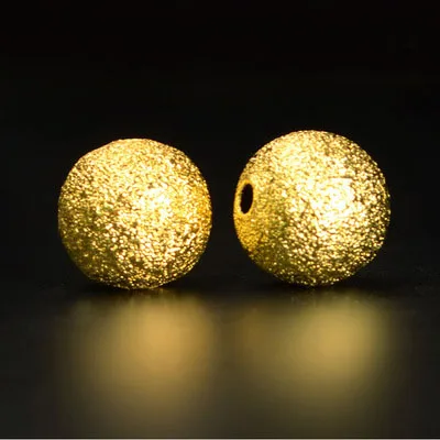 50pcs/lot Round Frosted Copper Spacer Beads 4mm 6mm 8mm Metal Gold Color Loose Large Big Hole Beads for DIY Jewelry Accessories