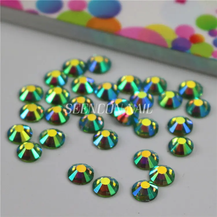 New 1440pcs/lot hot Light Green AB flatback non-hotfix glue-on loose glitter rhinestone for nail art decoration nail crystals