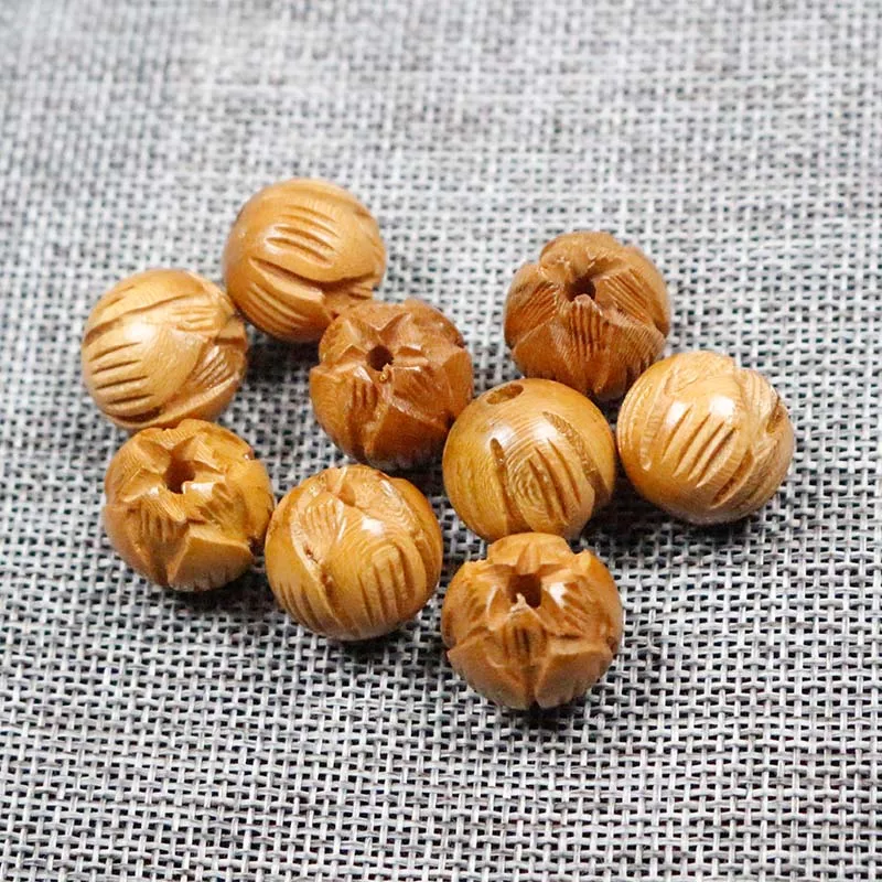 10pcs/lot Natural Wooden Handcraft Lotus Shape Spacer Beads 8 10 12 15 18mm Carved Peach Wood Beads DIY Bracelets Jewelry Making