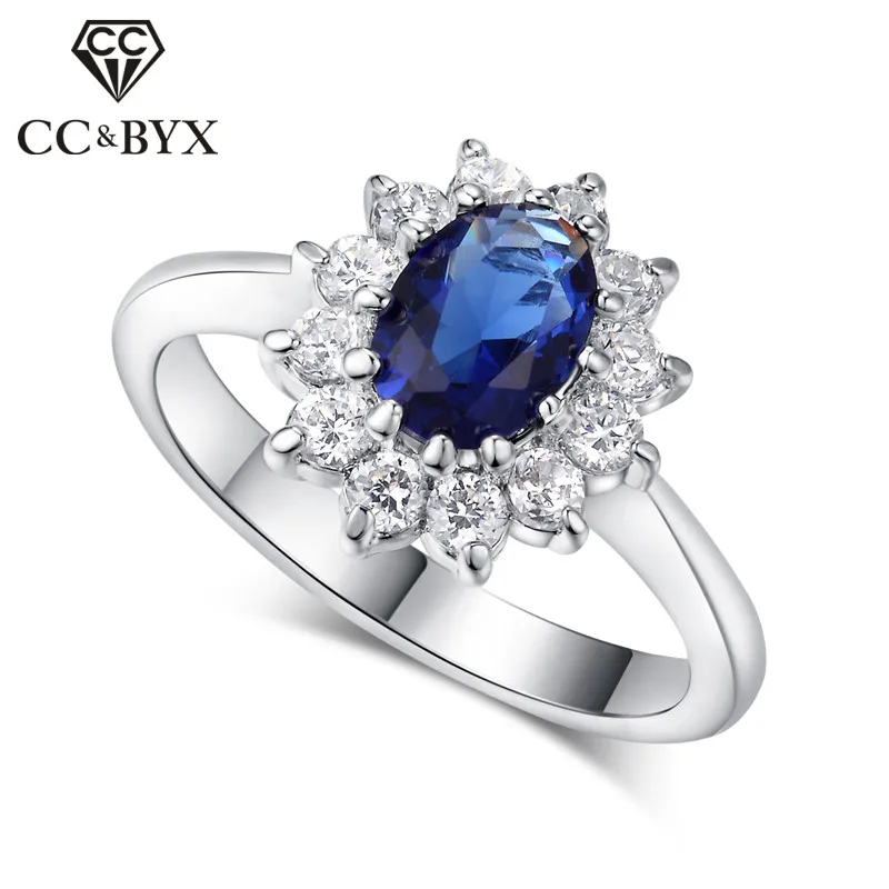 CC Princess Diana Rings Luxury Silver Plated Fashion Jewelry Blue Cubic Zirconia Stone Bride Wedding Engagement Ring CC626