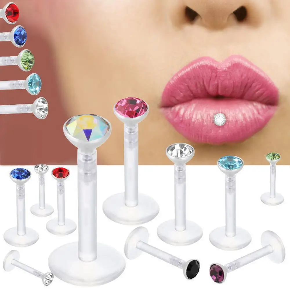 Showlove-17Pcs Bioplast Flexible Labret Lip Ring Ear Helix Tragus Cartilage Studs Piercing Mixed Color Body Piercing Jewelry