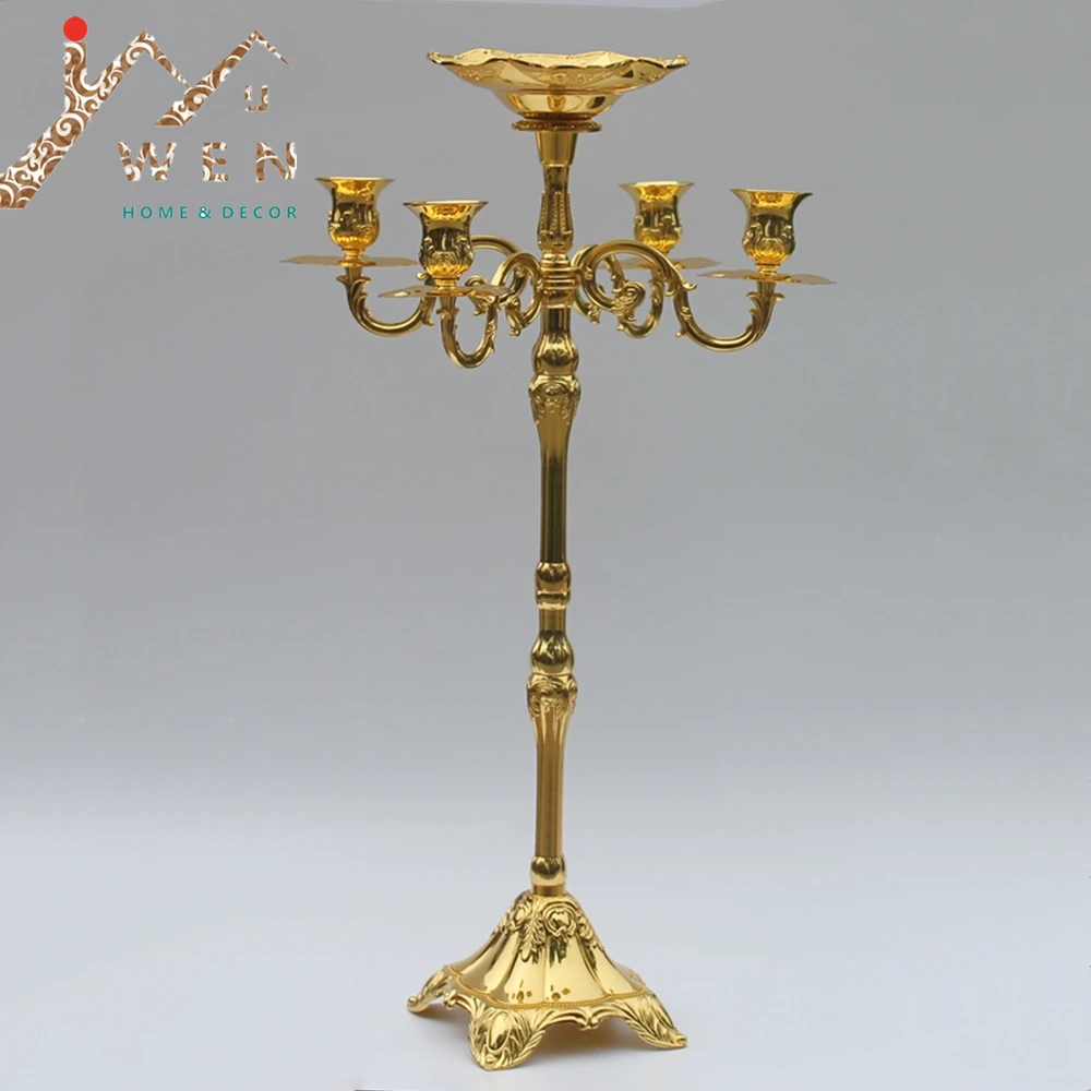 

Hot selling 65cm gold finish candelabra with flower bowl in the middle center,4-lights weddings or party use candle holder