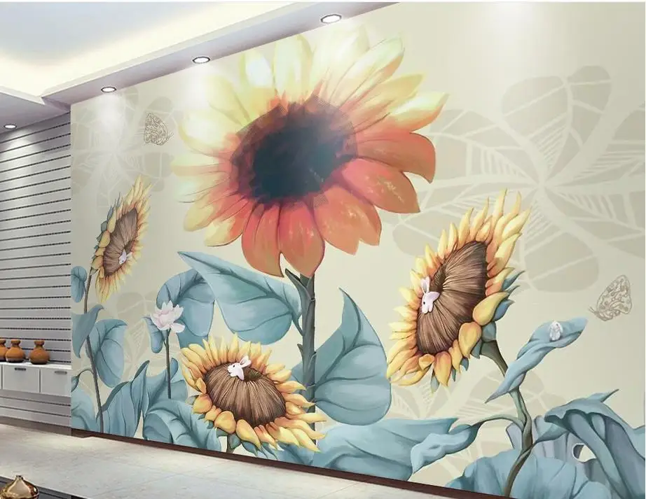 

customize 3d wallpaper walls Hand-painted retro sunflower papel de parede do desktop mural wallpaper 3d