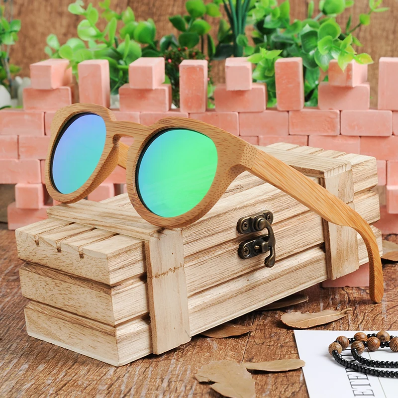 BOBO BIRD lunette solei Bamboo Polarized Sunglasses Women Green Lens Nature Bamboo Frame Eyewear With Fashion Cat Eye Design