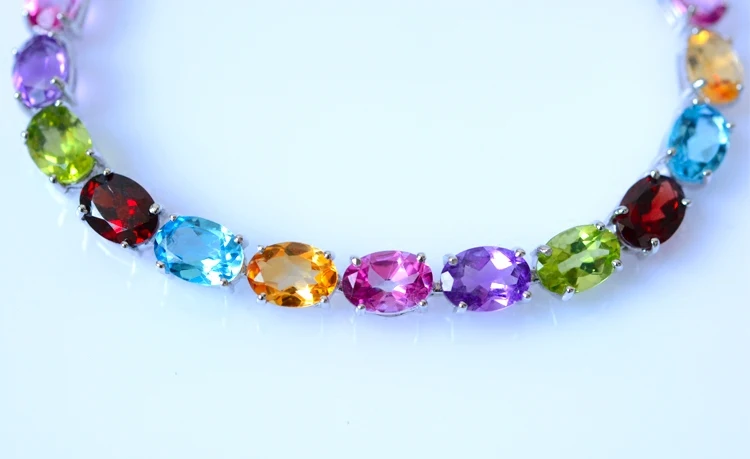 garnet/peridot/amethyst/topaz  gemstone falt s925 chain 16cm  bracelet  FPPJ wholesale beads nature