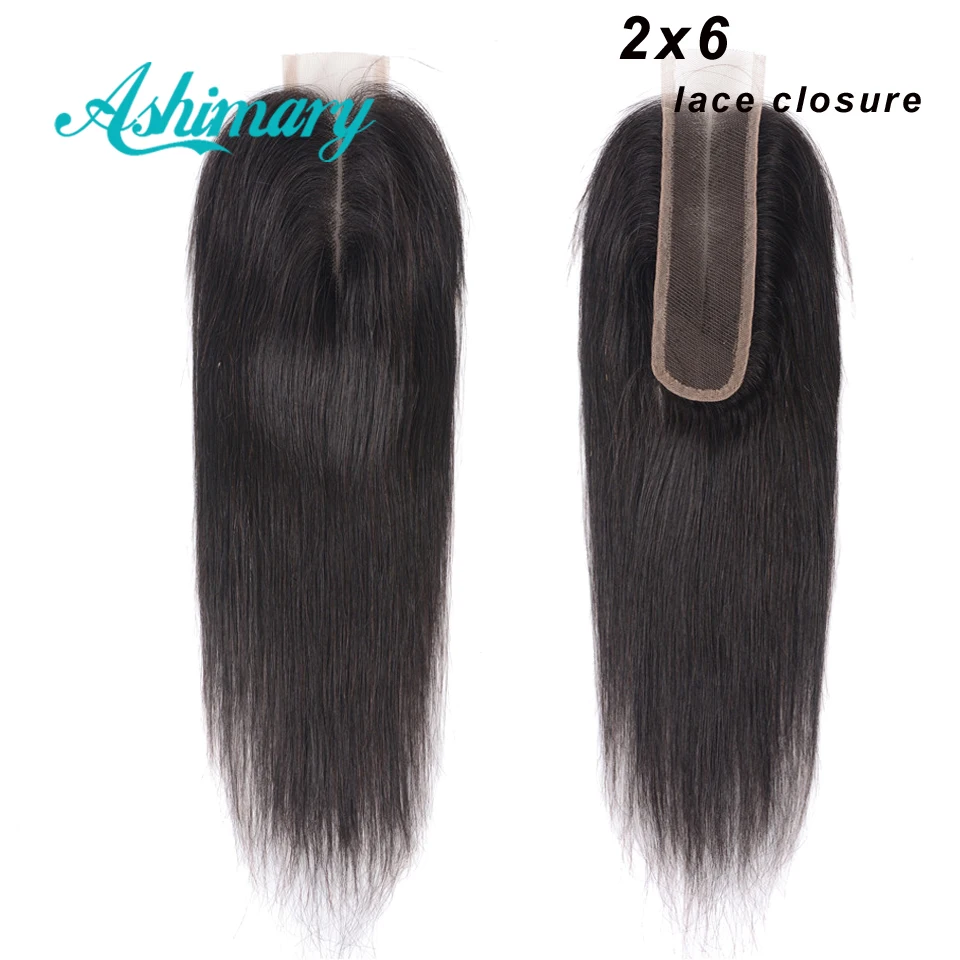 

Ashimary Straight Human Hair Closure 2x6 Lace Closure 100% Brazilian Hair Closure Middle Part 8-20'' Natural Color