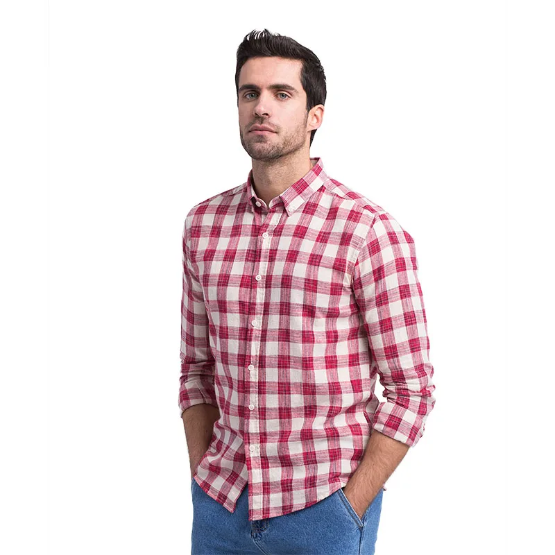 2021 Spring Autumn Mens 100% Cotton Shirts Fashion Plaid Male Designer Blouse High Quality Slim Fit Shirt Camisa Masculina