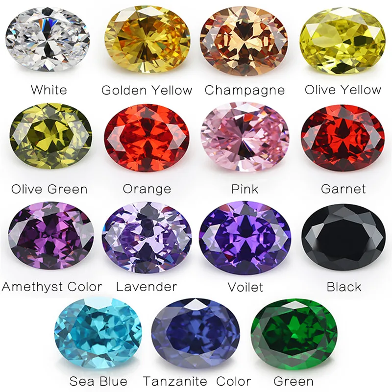 

1pcs Per Colors Total 15pcs Size 4x6mm~10x12mm Loose Cubic Zirconia Oval CZ Synthetic Gemstone