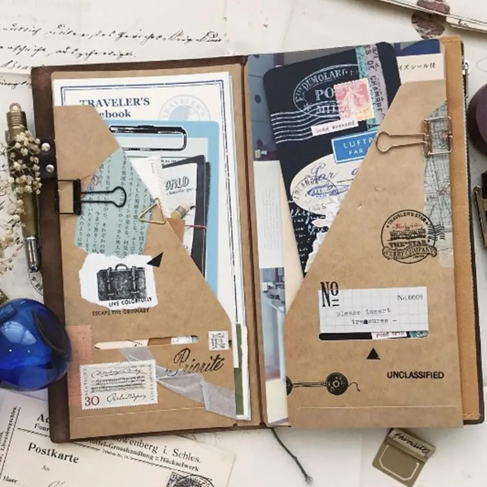 Kraft Paper File Holder travel Journal Notebook Accessory Vintage Card Pocket Storage notebook decoration office school supply