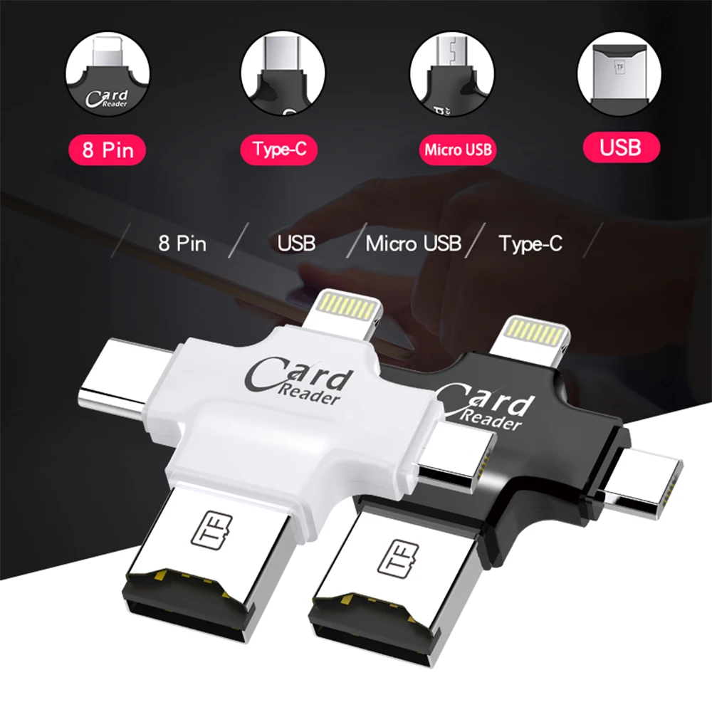 4 in 1 Card Reader Type C Micro USB Adapter TF Micro SD Card Reader for Android ipad/iphone 7plus 6s5s MacBook