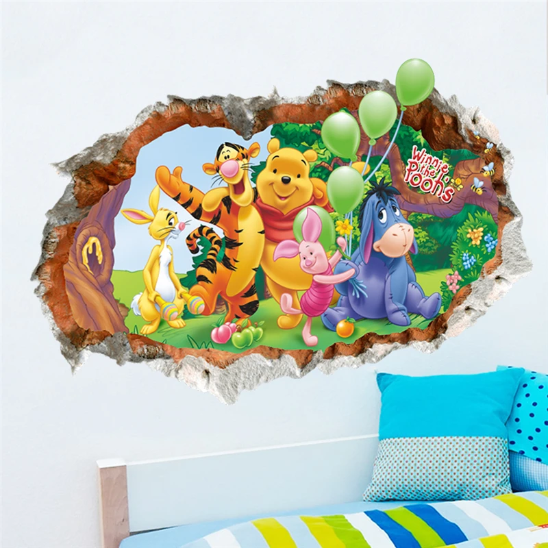 Winnie The Pooh Wall Stickers For Kindergarten Kids Room Home Decoration Diy Cartoon Bear Tiger Animal Mural Art 3d Window Decal