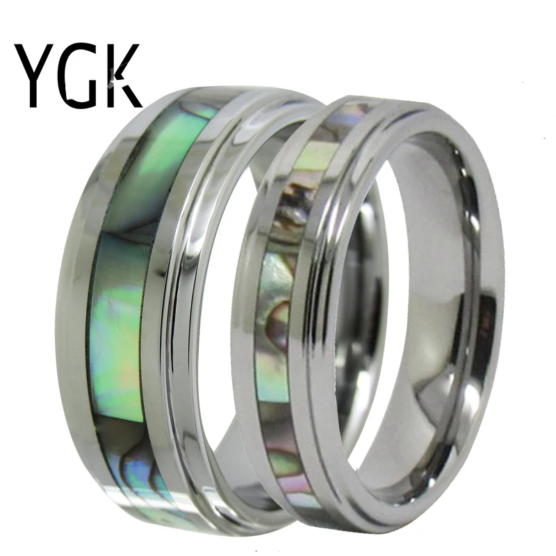 

YGK Jewelry Love Forever Ring Abalone Inlay Silver Step Tungsten Ring Tungsten Wedding Ring For Men and Women Bridegroom Ring