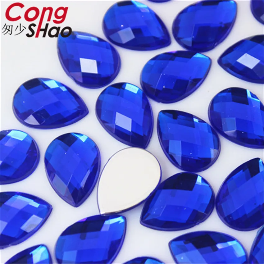 Cong Shao 50pcs 13*18mm Colorful Acrylic Rhinestone Flat Back Drop Shape Stones And Crystals Clothing Crafts Accessories WC318