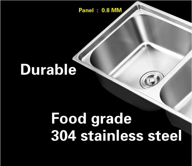 Free shipping Food grade 304 stainless steel hot sell kitchen sink 0.8 mm thick ordinary double trough 80 x43 CM