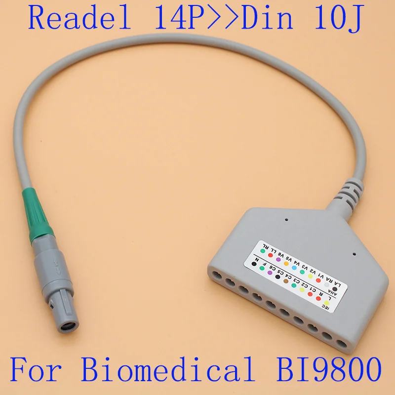 

Push-pull self-locking readel 14pins to din 10 lead ECG EKG holter multi-link trunk cable and leadwire for Biomedical BI9800