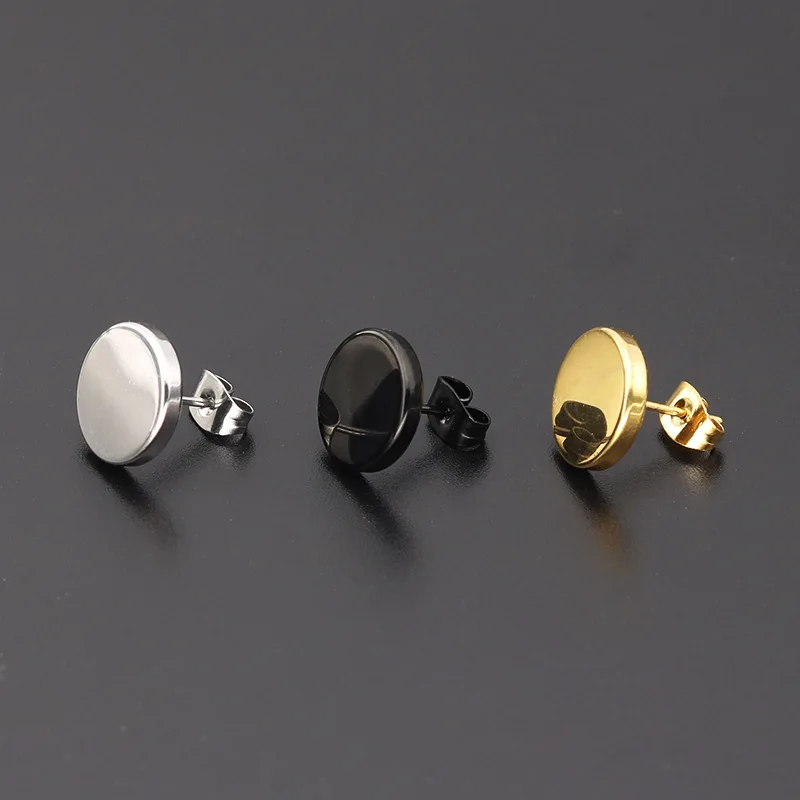 1 Pair Punk 3-12MM Round Stainless Steel Gold Color Stud Earrings For Women Simple Hip Hop Men Ear Jewelry