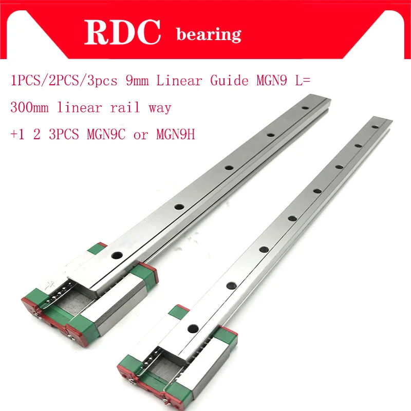 1 2 3pcs 9mm Linear Guide MGN9 L= 300mm High quality linear rail way +1 2 3pcs MGN9C or MGN9H Long linear carriage for CNC XYZ