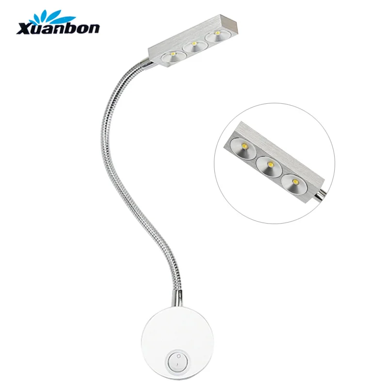 

3W LED Hoses Wall Lamp with plug Flexible Home Hotel Bedside Reading Wall Light Modern Book Lights Aluminum LED Bulbs AC85-265V