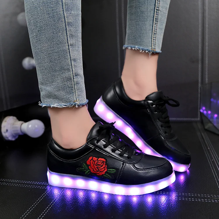 RayZing EUR30-44 Basket LED Shoes Casual Lovers Femme Kids Trainers Luminous Sneakers China style Rose Flower led sneakers