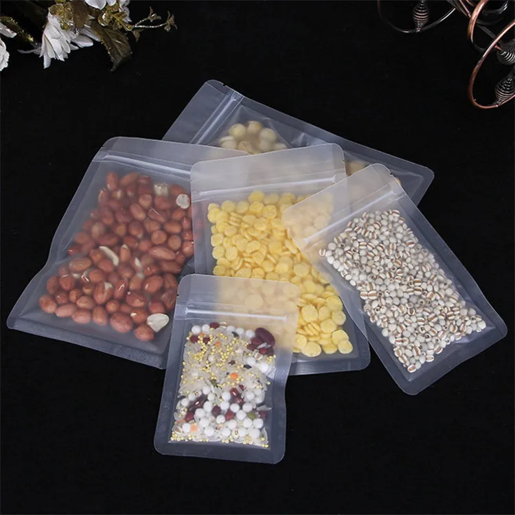 100pcs Frosted Plastic Zipper Packaging Bag Flat Bottom Matte Dried Fruits Snack Beans Sugar Spice Cereals Nuts Storage Pouches