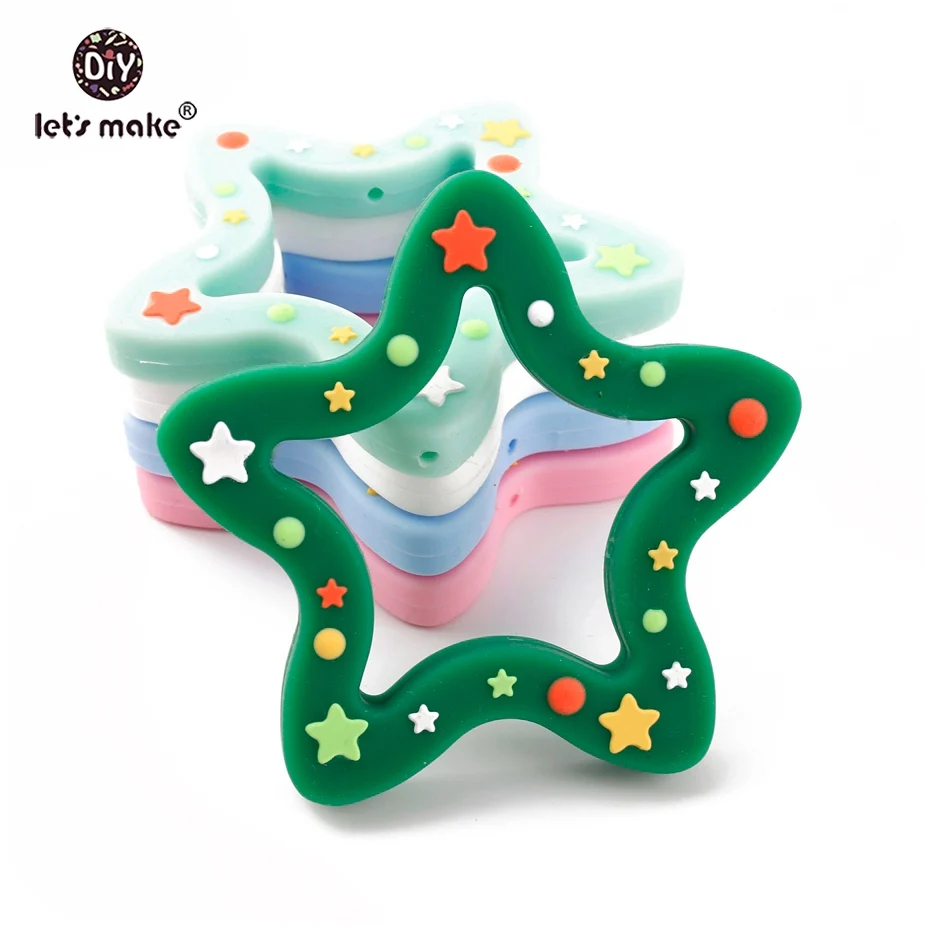 Let\'s make Silicone Teether Christmas Tree Gingerbread Man Nursing Accessories Snow Food Grade DIY Teething Necklace Teether