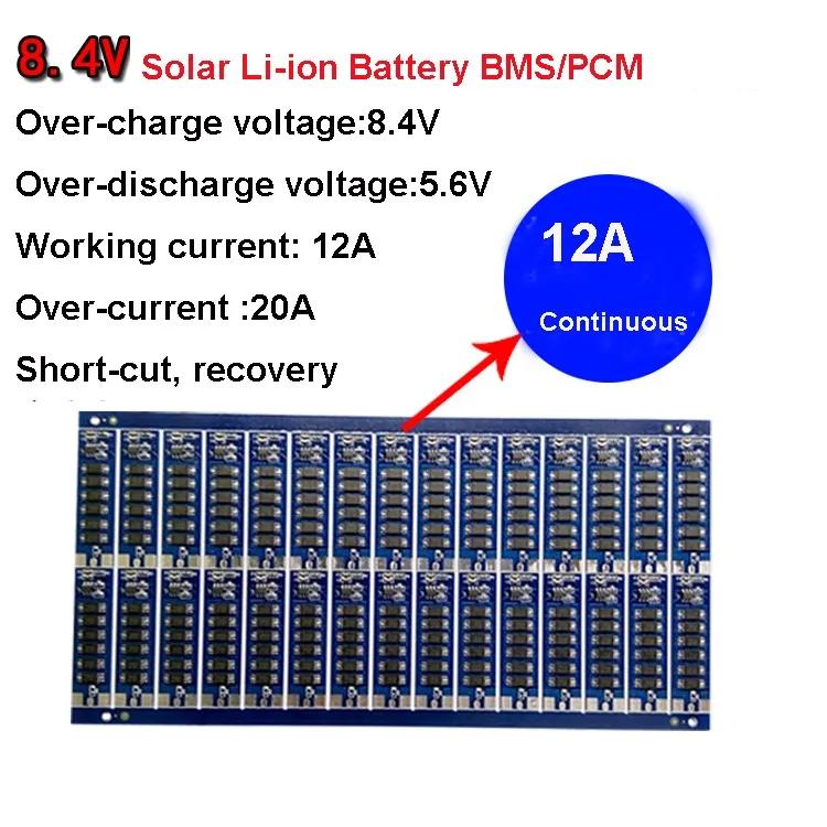 2S 12A 7.4V solar BMS PCM Li-ion Battery Protection Board For