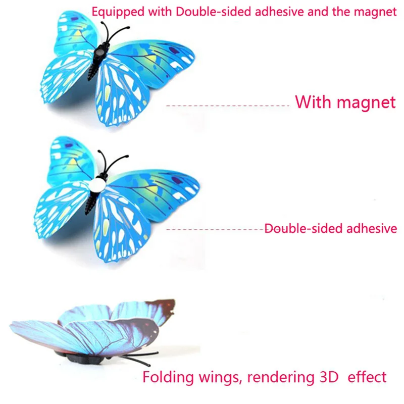 12 Uds siete colores sólidos doble capa 3D mariposa pegatina de pared para decoración del hogar de boda imanes mariposas pegatinas de nevera