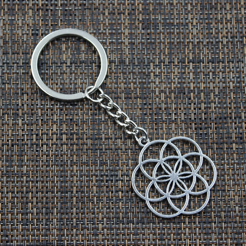 Hot Fashion Flower Of Life Yoga 37x32mm Pendant 30mm Key Ring Chain Silver Color Men Car Gift Souvenirs Keychain Dropshipping