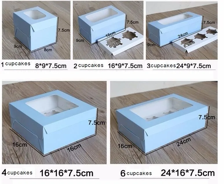 20PCS Kraft 6 Cupcake box and packaging paper cardboard kraft cake box with clear pvc window 8 cupcake 4 gift packing craft box