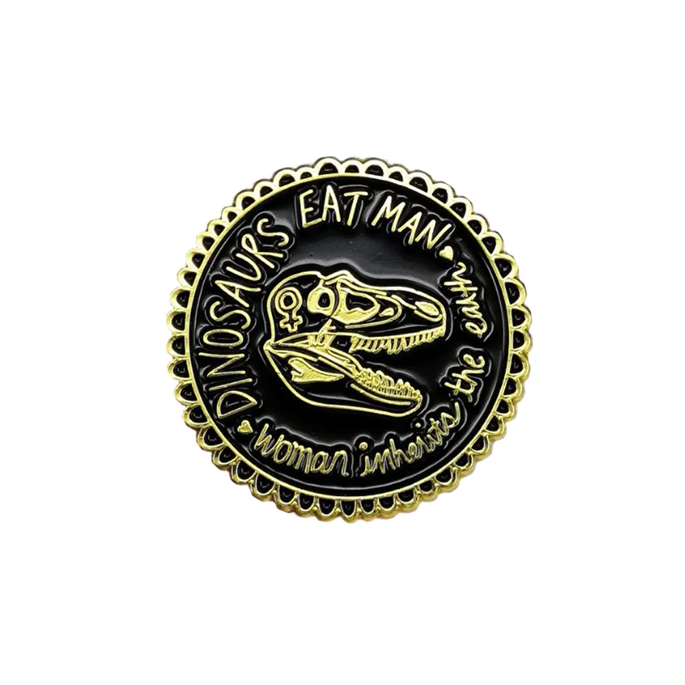 Jurassic Park Pin dinosaurs eat man woman inherits earth enamel badge