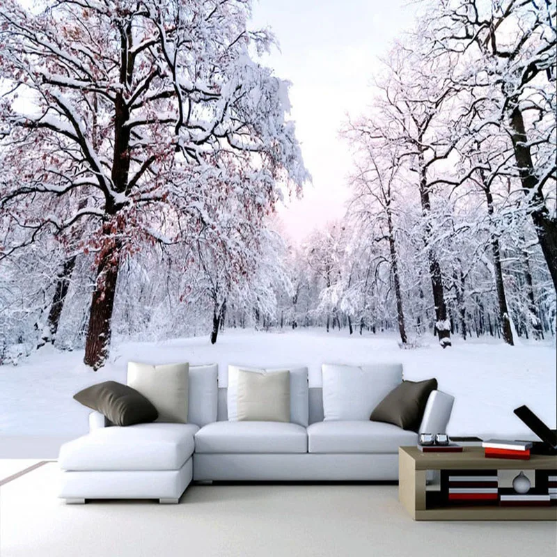 

Custom 3D Mural Wallpaper Beautiful Winter Snow Landscape Wall Painting Living Room TV Backdrop Wall Modern Simple 3D Home Decor