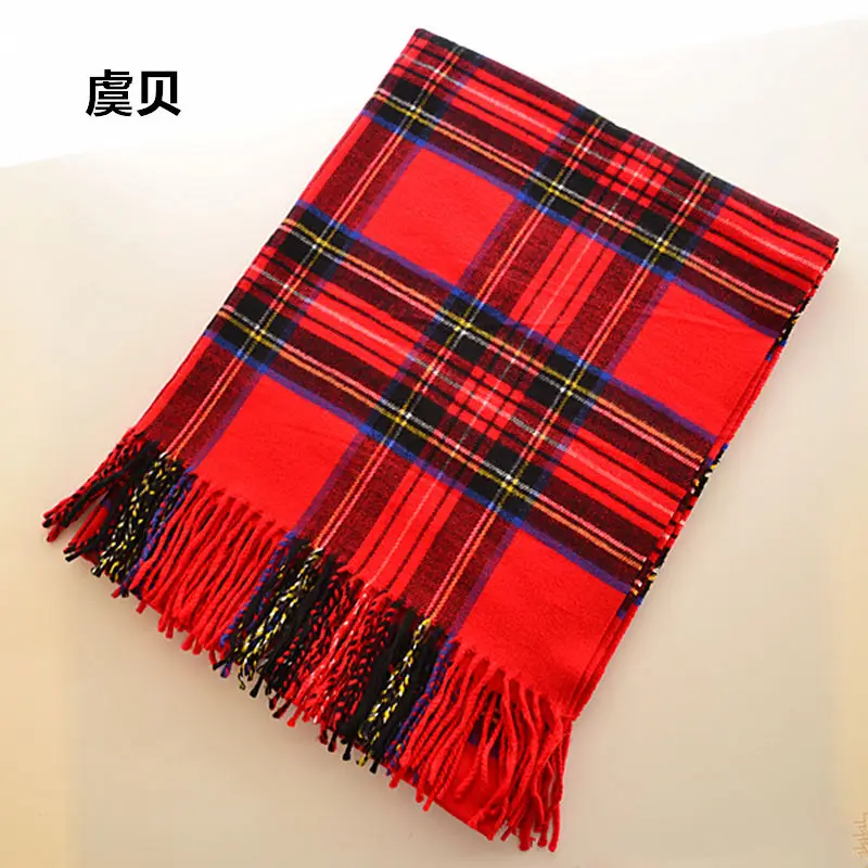 Faux cashmere shawl winter red plaid blanket tassel scarf cape warm pashmina unisex acrylic scarves men or women christmas gifts