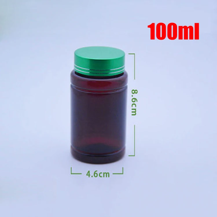 100pcs 100ml Plastic Bottle,Capsules/Pills/Powder/Vitamins Bottles, PET Packing Bottles -- Green Color Metal Screw Caps