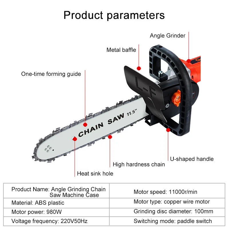 Multifunction Electric Chain Saw Adapter Converter Bracket DIY Set For 11.5'' Electric Angle Grinder Woodworking Tool  M10